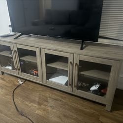 Wood-Look TV Stand with Glass Doors 