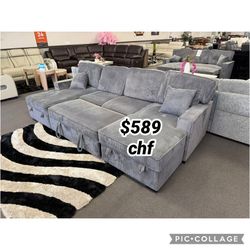 Convertible sectional sleeper sofa with 2 double chaise 