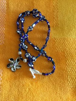 Fashion necklace / Blue and silver Czech beads