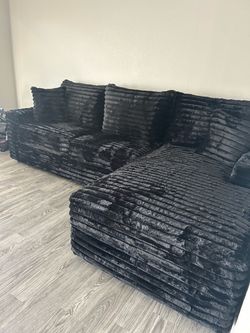 (CUSTOMIZABLE) Brand New Black Corduroy Sectional Sofa with Chaise