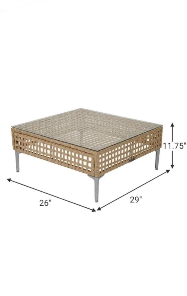 Wicker Outdoor Coffee Table with Glass Top — Brand New (Still In Box)