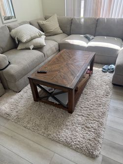 Rustic Wood Coffee Table with Lower Shelf
