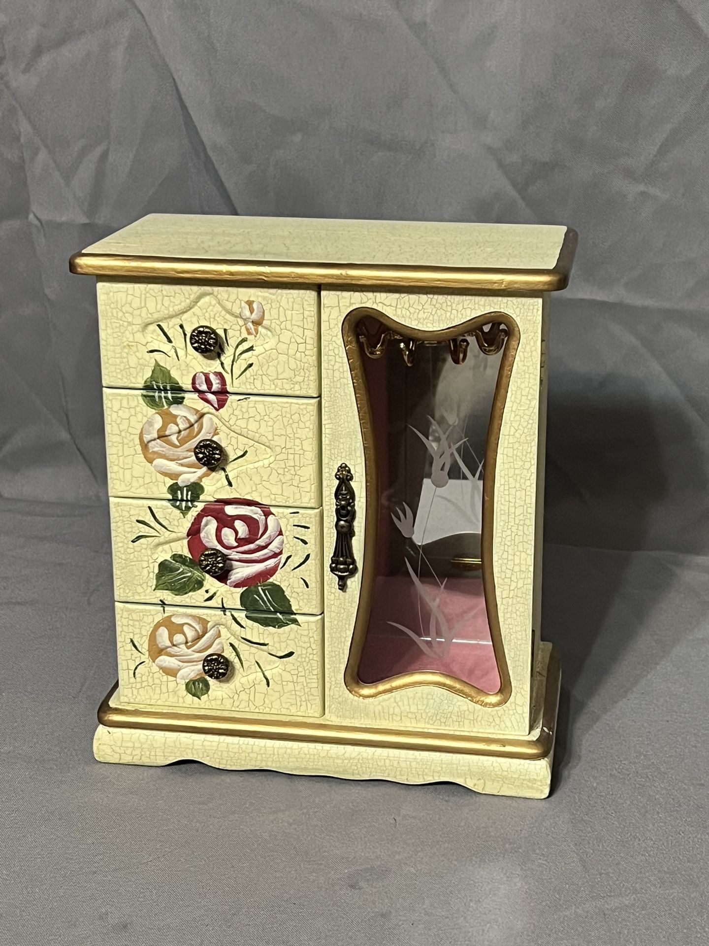 Gorgeous Vintage Arister Stand-up Jewelry Box Handpainted Necklace Spindle