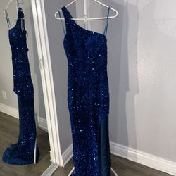 Formal Blue Sequin Long Dress 