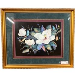 Artwork  White Magnolias On Black Background 