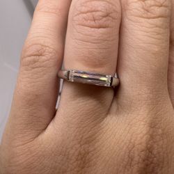 East West Baguette Minimalist Wedding Band Or Engagement Ring Moissanite Diamond 