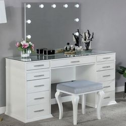Brand New White Elegant Vanity + Stool 