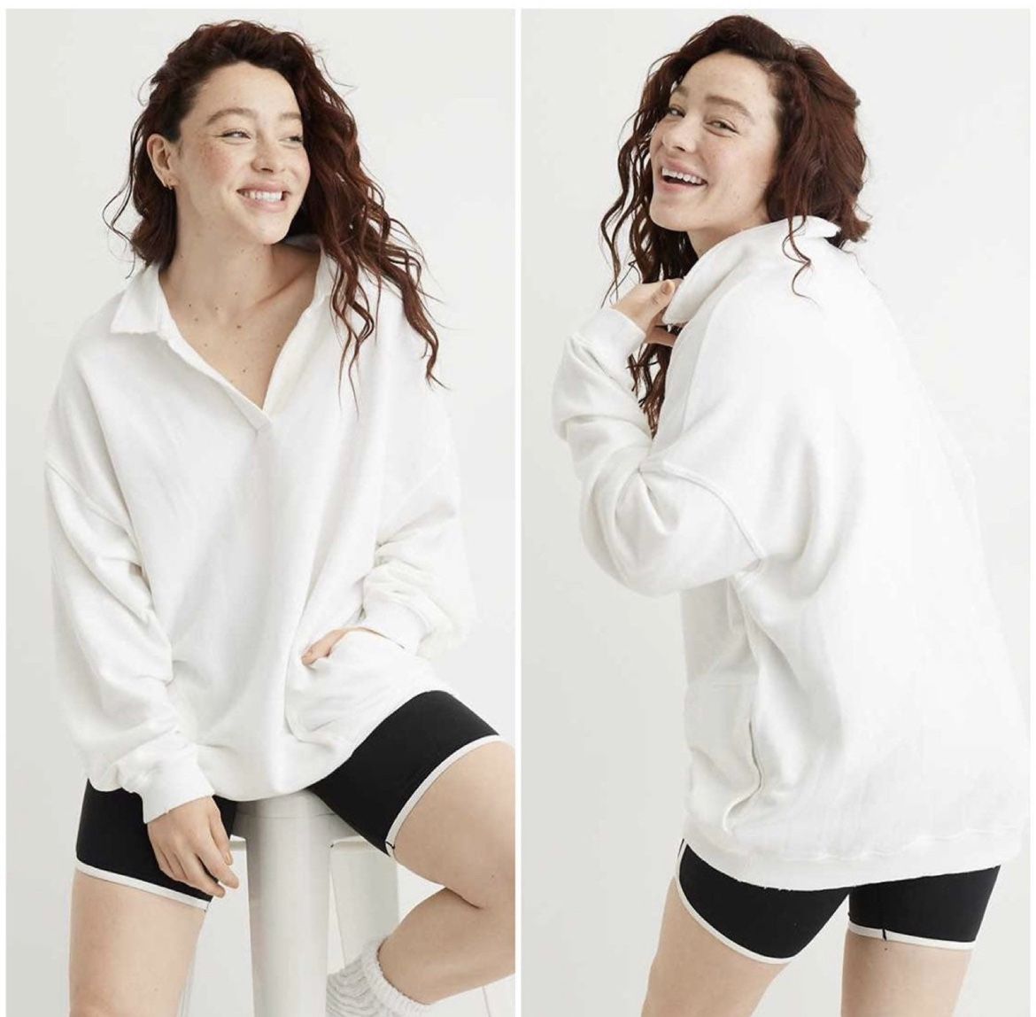 Aerie Oversized Happy Henley Everyday Polo Sweatshirt