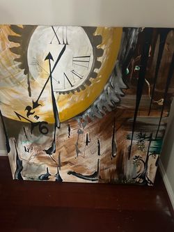 Large Abstract Clock Canvas Painting
