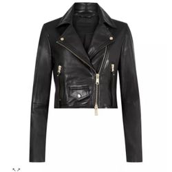 All Saints Elora Leather Cropped Jacket 