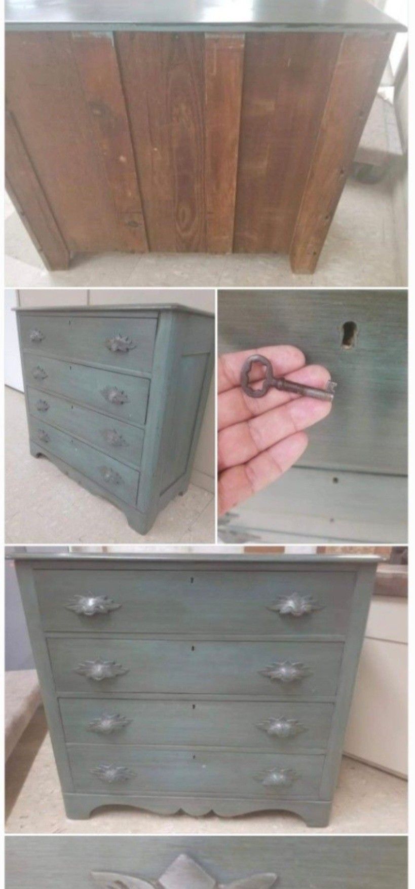 RARE ANTIQUE SOLID WOOD DRESSER SKELETON LOCK KEY