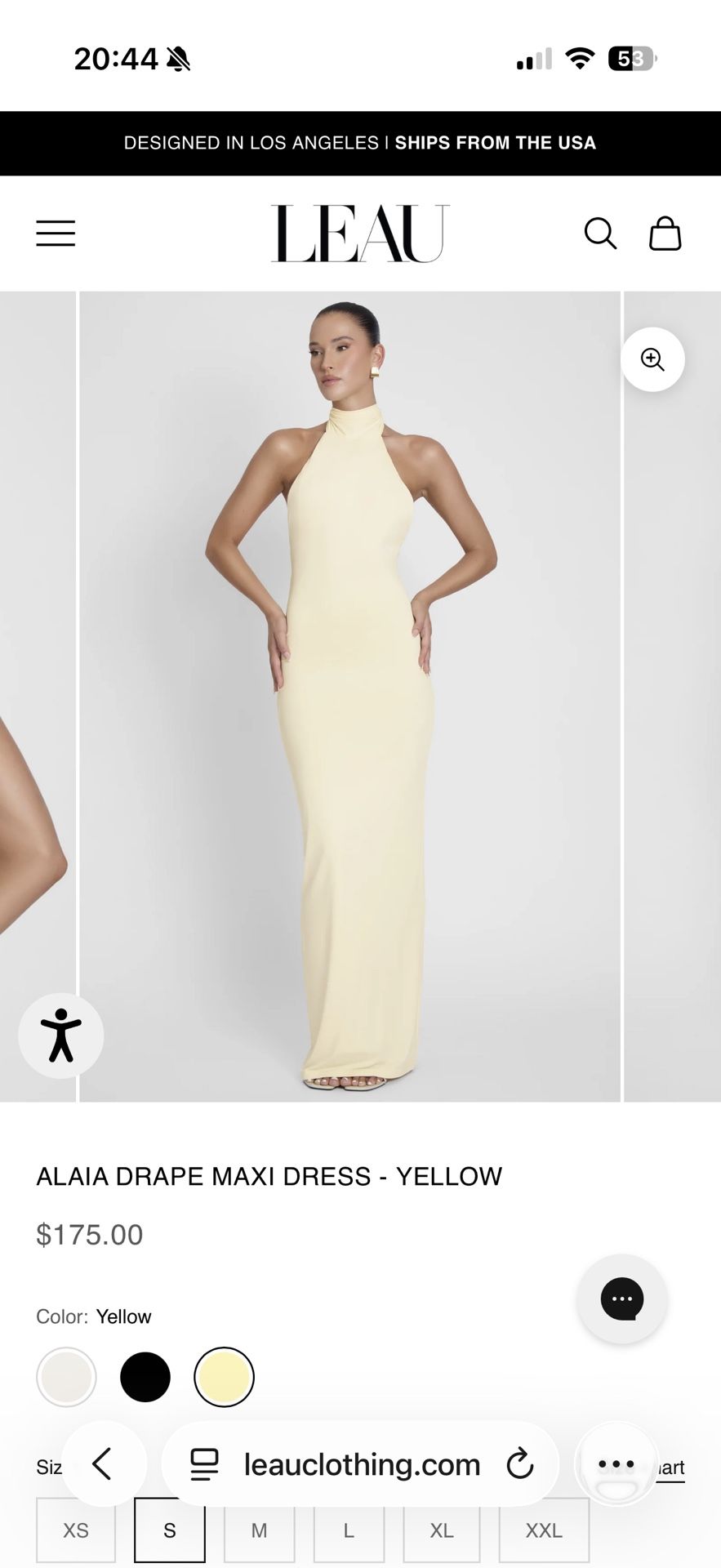 LEAU: ALAIA DRAPE MAXI DRESS - YELLOW - Sz Small - NWT