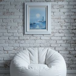 Lighthouse at Harbor By Lindstrom Oil Painting 