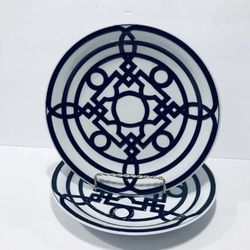 ZGallery Mykonos Dark Blue Geometric Lines & Bands Set of 2 Salad Plates 8.5”
