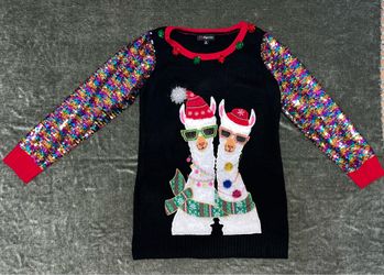 Sequined Twin Llama’s Ugly Christmas Sweater Womens Size L