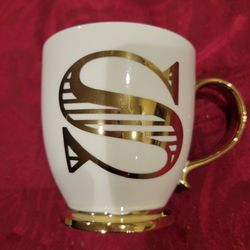 Porcelain With Gold  monogram coffee cup with the letter S.