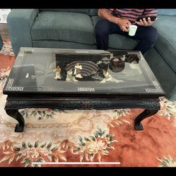 Asian Black Coffee Table Top Glass Oyster Shell 