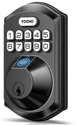 TEEHO TE002 Fingerprint Deadbolt with Keypad for Front Door, Matte Black