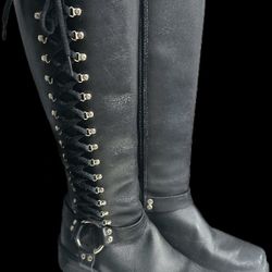👢 Ladies Harley Davidson Lace-Up Black Leather Boots - Size 10