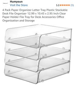 4 Pack Paper Organizer Letter Tray Plastic Stackable Desk File Organizer 12.99 x 10.43 x 2.95 Inch Clear Paper Holder File Tray for Desk Accessories O