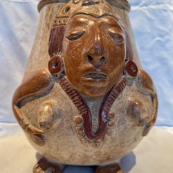 Detailed Aztec Mayan Clay Pottery Figurine Vase.