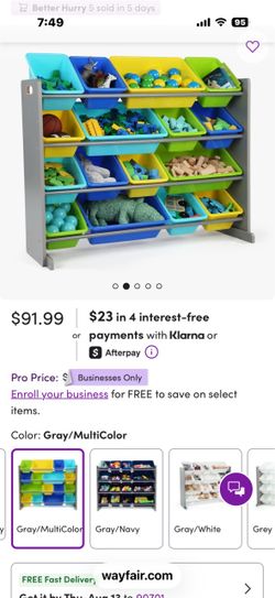 Grey multi color bin kids storage
