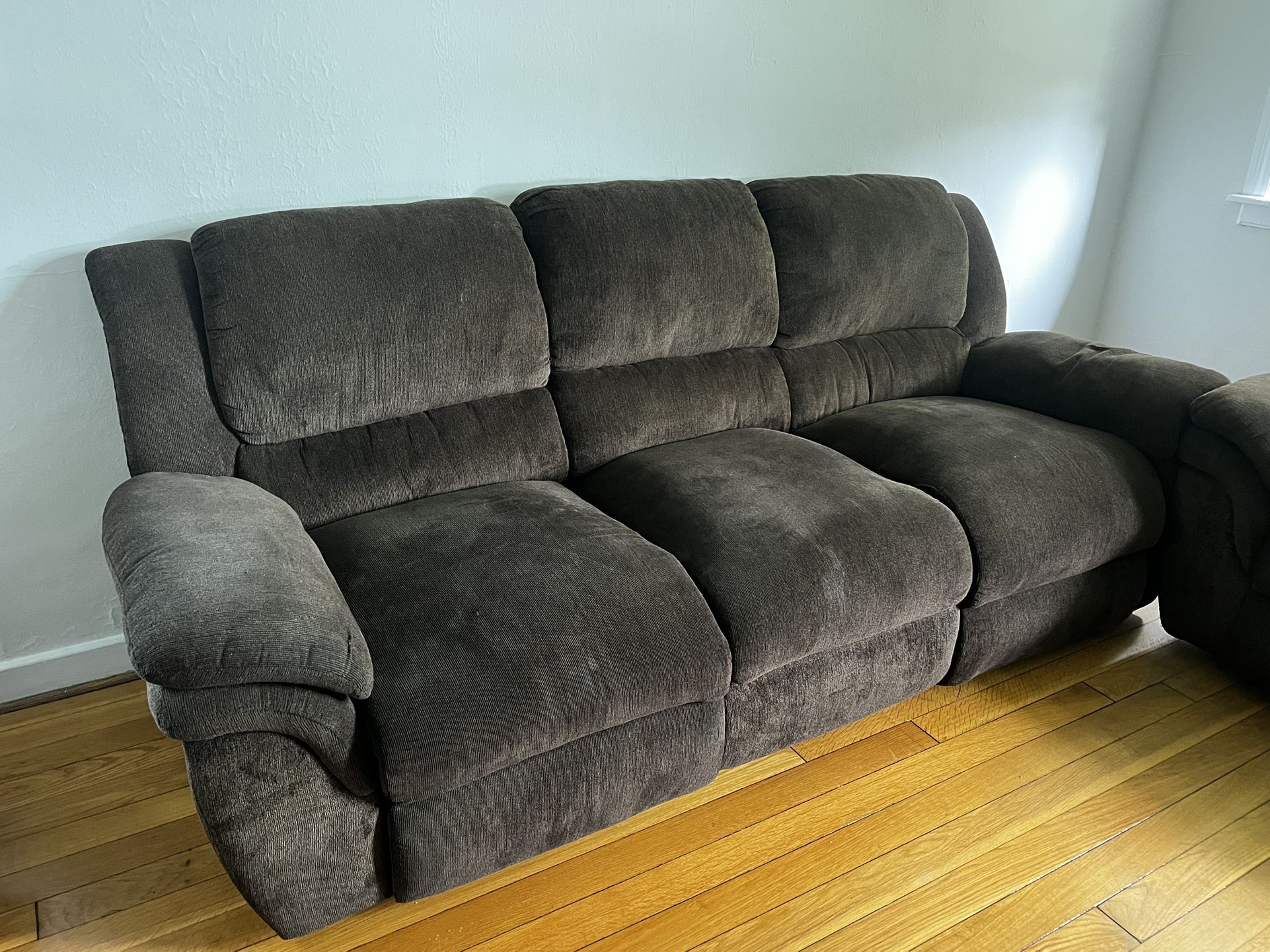 Brown Plush Reclining Couch Set