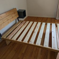 Solid Wood Modern Bed Frame With Headboard & Underbed Storage Drawer