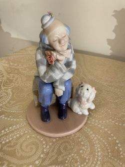 Daydreaming Clown With Dog Porcelain Figurine