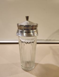 Vintage Ribbed Glass Sugar Dispenser – Metal Lid Retro Diner