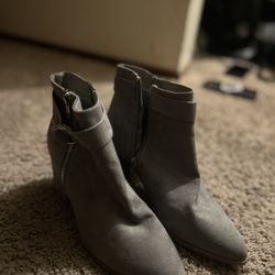 Grey Bamboo Low Heel Boots 