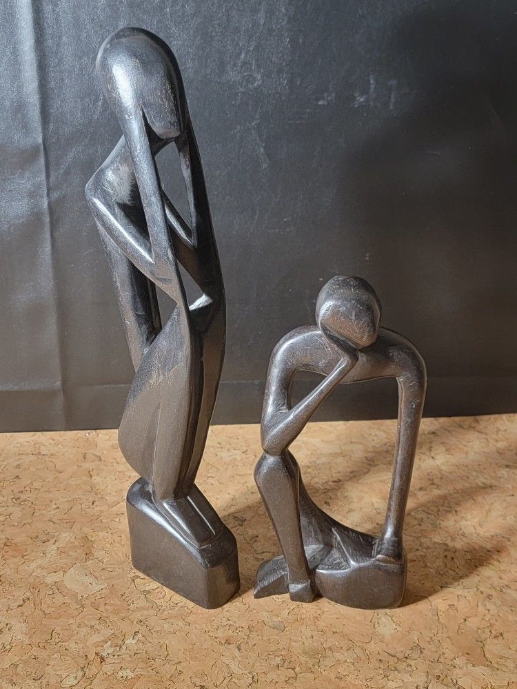 Lot of 2 Wooden Figures - Africa - Minimalist Sculpture 