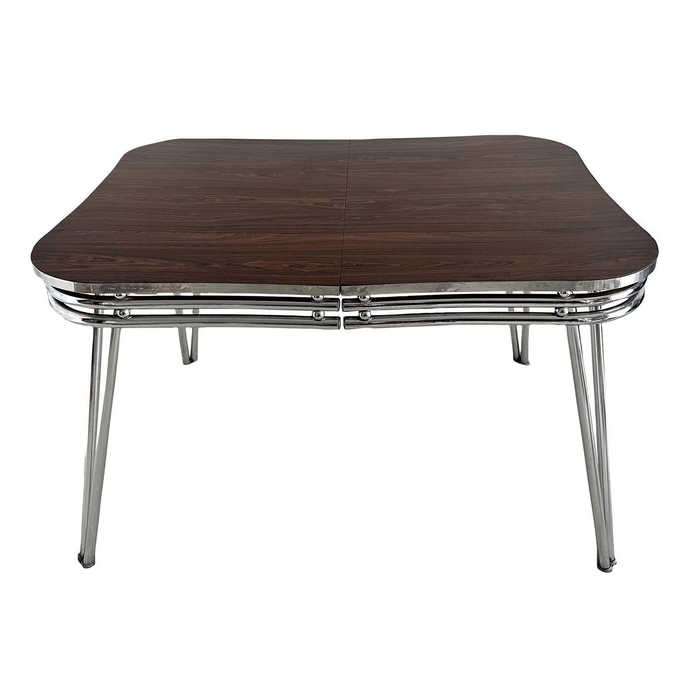 Vintage 1950's Spartan Retro Kitchen Dining Dinette Table With Leaf in Chrome Metal and Formica Finish