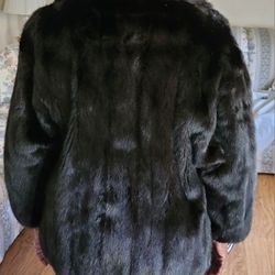 Ladies Mink And Leather Reversible Bomber Jacket