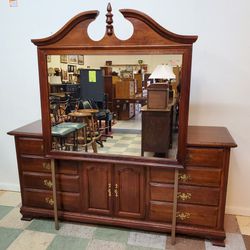 Vintage Solid Chery Triple Dresser With Mirror
