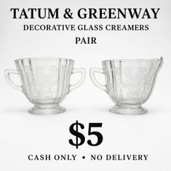 Pair of Decorative Clear Glass Creamers – $5