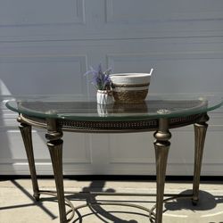 Elegant Glass Top Console Table – Vintage Gold Metal Frame