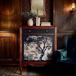 Antique Refinished Moody Tall Dresser/ Chest Of Drawers 