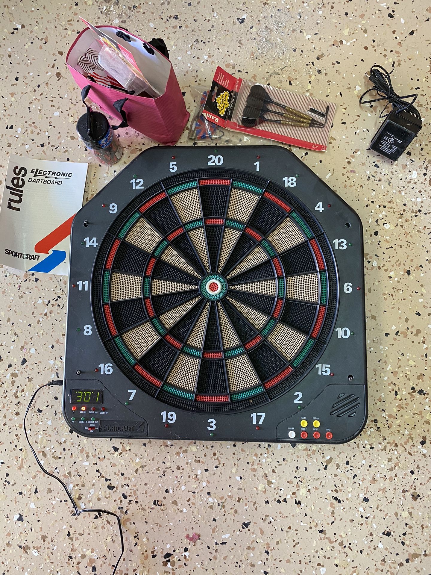 Electronic Dart Board Sportcraft 3 Game 15” Works With Darts And Power Cord