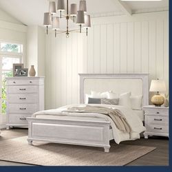 4pc Bedroom Furniture Set - Queen Bed + Dresser + Mirror + 1 Nightstand 