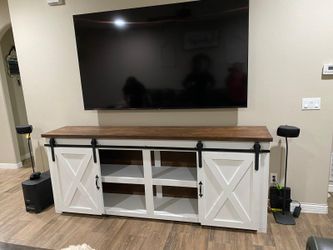 White barn door tv console table