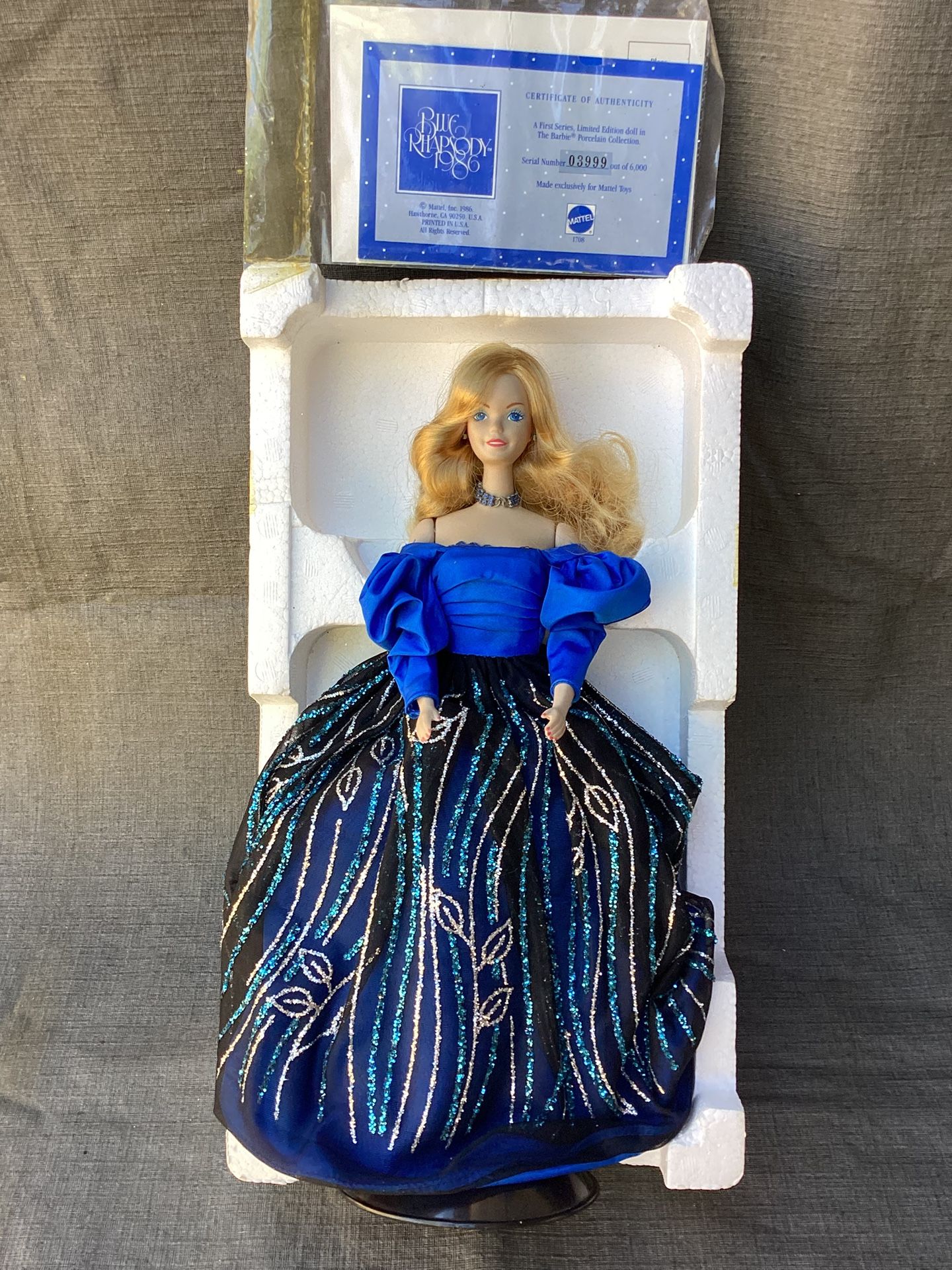 Blue Rhapsody 1986 Barbie Doll Porcelain Collection Mattel 1708 Vintage 1986