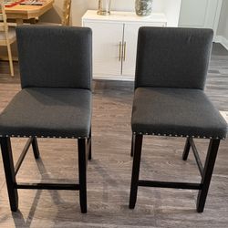 Counter-Height Upholstered Chairs (Set of 2) – Charcoal Gray