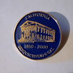 California Sesquicentennial Souvenir 1(contact info removed) Blue Gold Tone Vintage Collectible Lapel Pin A-1