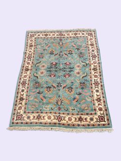 8x11 100% Wool Turquoise Floral Rug