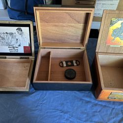 Humidor And Two Vintage Cigar Boxes