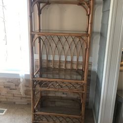 BRAXTON CULLER RATTAN/WICKER ETAGERE WITH GLASS SHELVES 78” H x 32” W HONEY FINISH