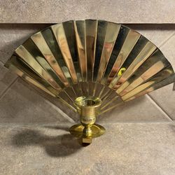Vintage Brass Fan Candle Holder Wall Hanger