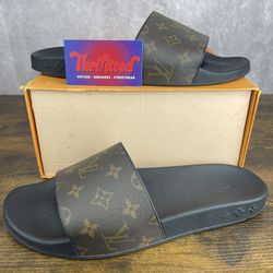 Louis Vuitton LV Waterfront Mule Monogram Macassar Brown Slides Size 9 UK / 10 US 1A3PSD Men’s Designer Sandals Made in Italy OG Rare