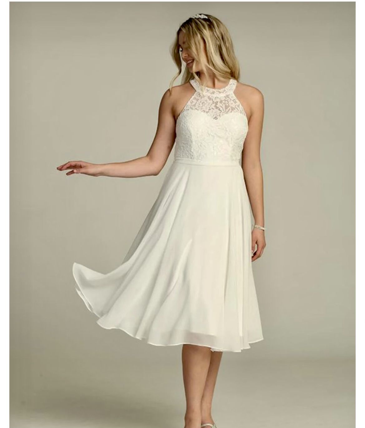 WHITE CASUAL WEDDING DRESS WITH RHINESTONE BELT